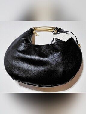 A NEW DAY Women's Metal Handle Crescent  Saddle Black Handbag